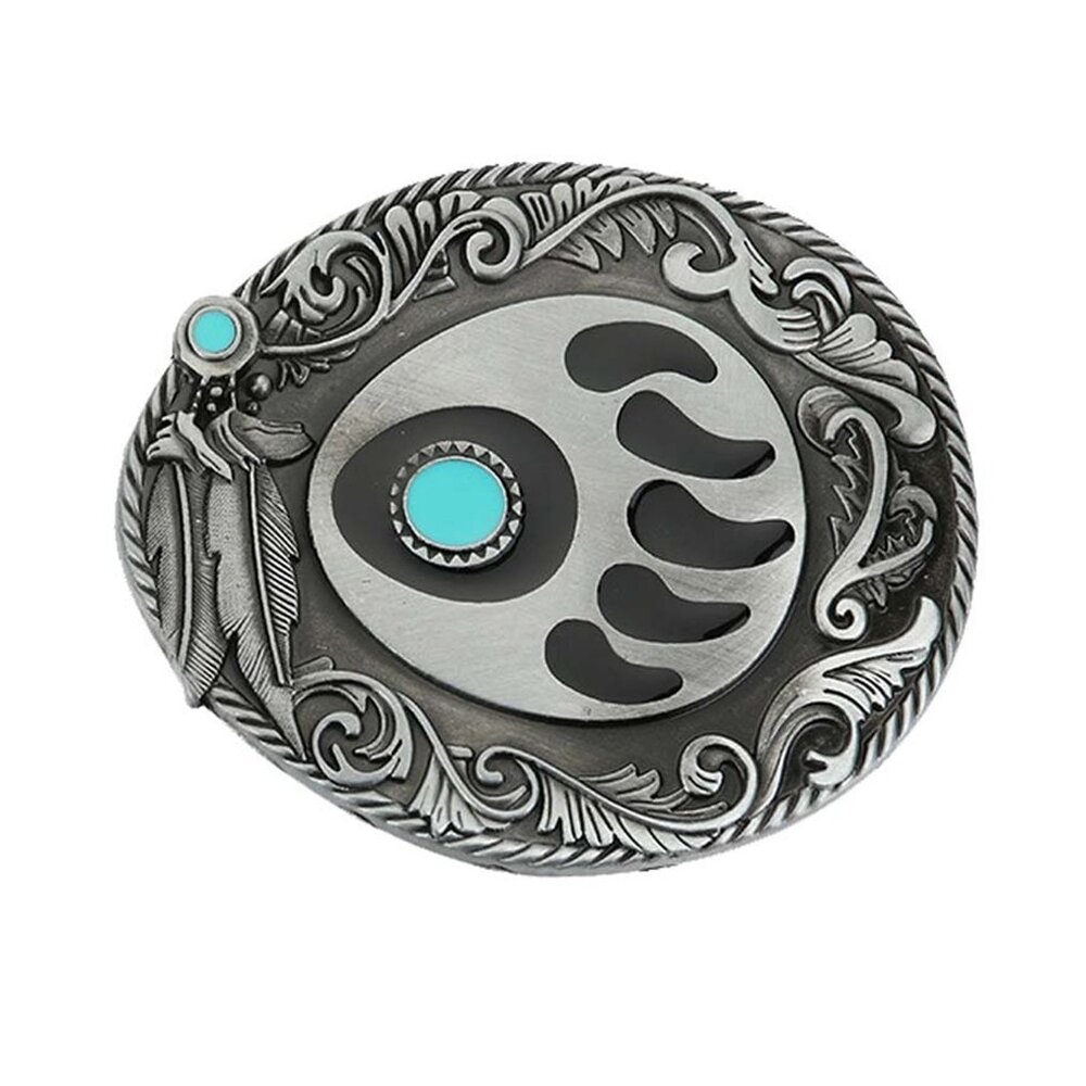 2737 MASOP Bear Claws Turquoise Feather 's Cowgirls Waist Belt Buckle Head